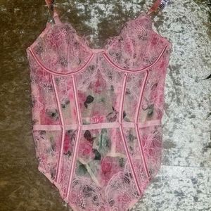 Victoria's secret pink floral shine strap bodysuit